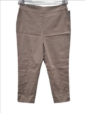 JM CollectionChic Kaki  Ankle Pants with Gold Bar Ruched Cuff Detail Size M